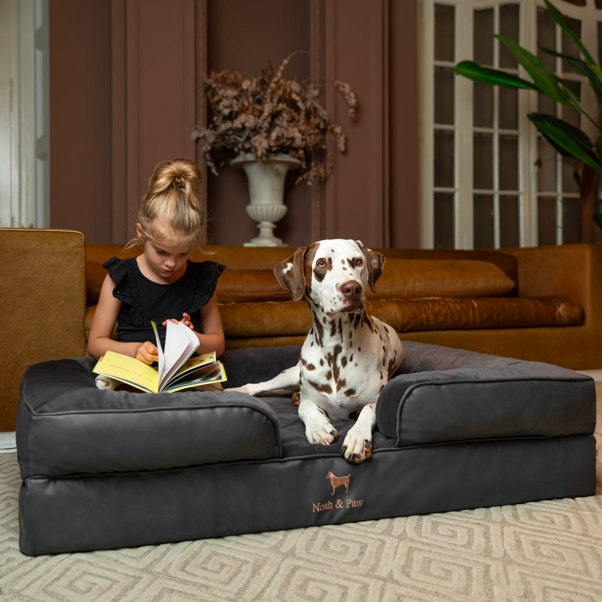 Noah & Paw orthopedic sofa dog bed in faux leather with memory foam and cooling gel, black, size XL (45 x 35 x 11 in)