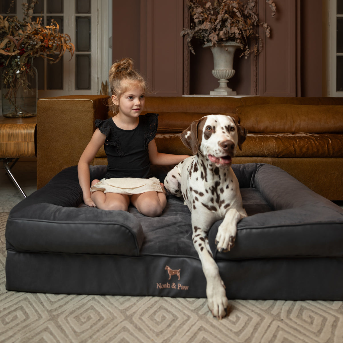 Noah & Paw orthopedic sofa dog bed in faux leather with memory foam and cooling gel, black, size XL (45 x 35 x 11 in)