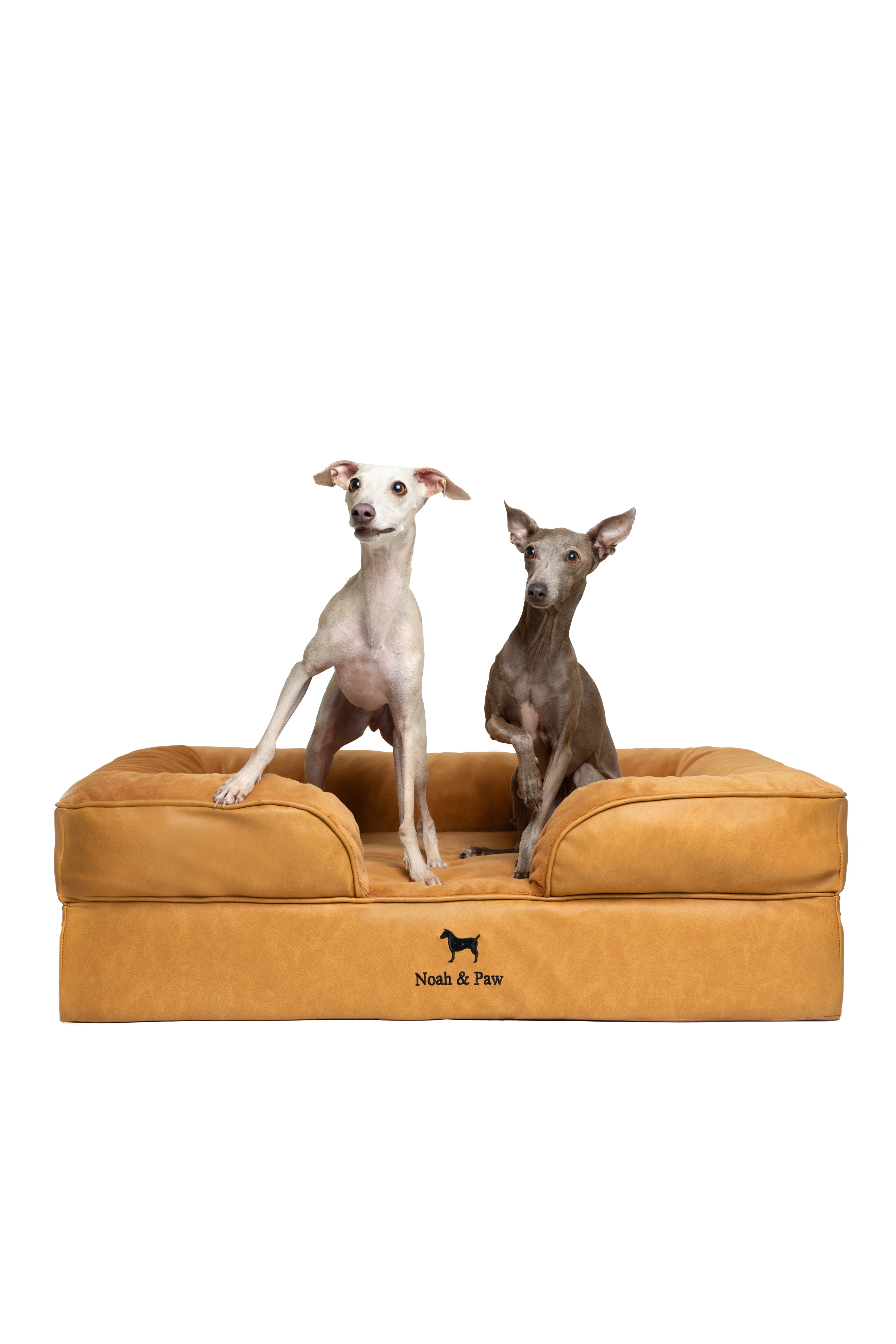 Orthopedic Faux Leather Pet Bed Sofa Style - Camel - L