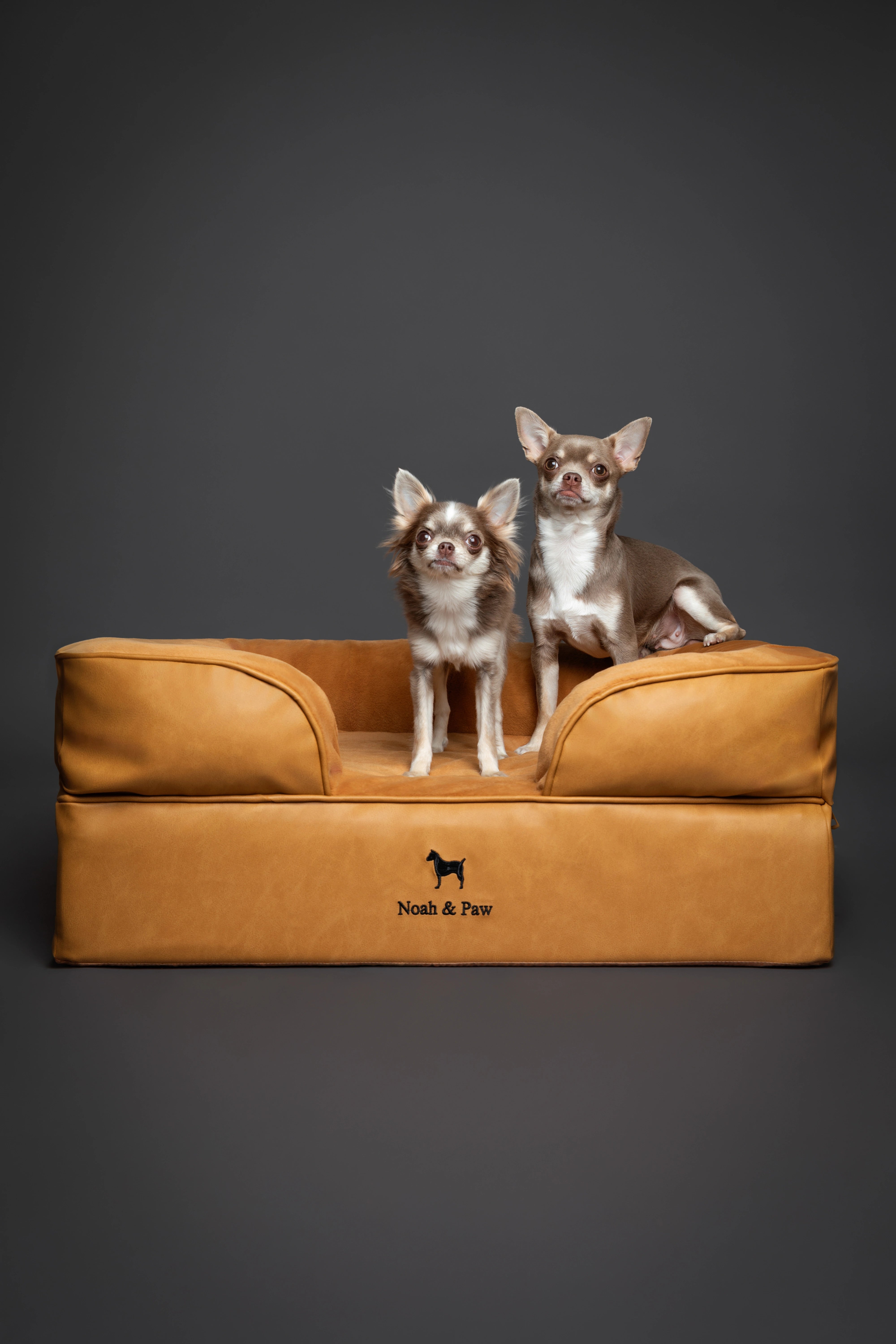 Orthopedic Faux Leather Pet Bed Sofa Style - Camel - M