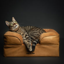 Noah & Paw orthopedic sofa dog bed in faux leather with memory foam and cooling gel, camel, size S (20 x 15 x 8 in)