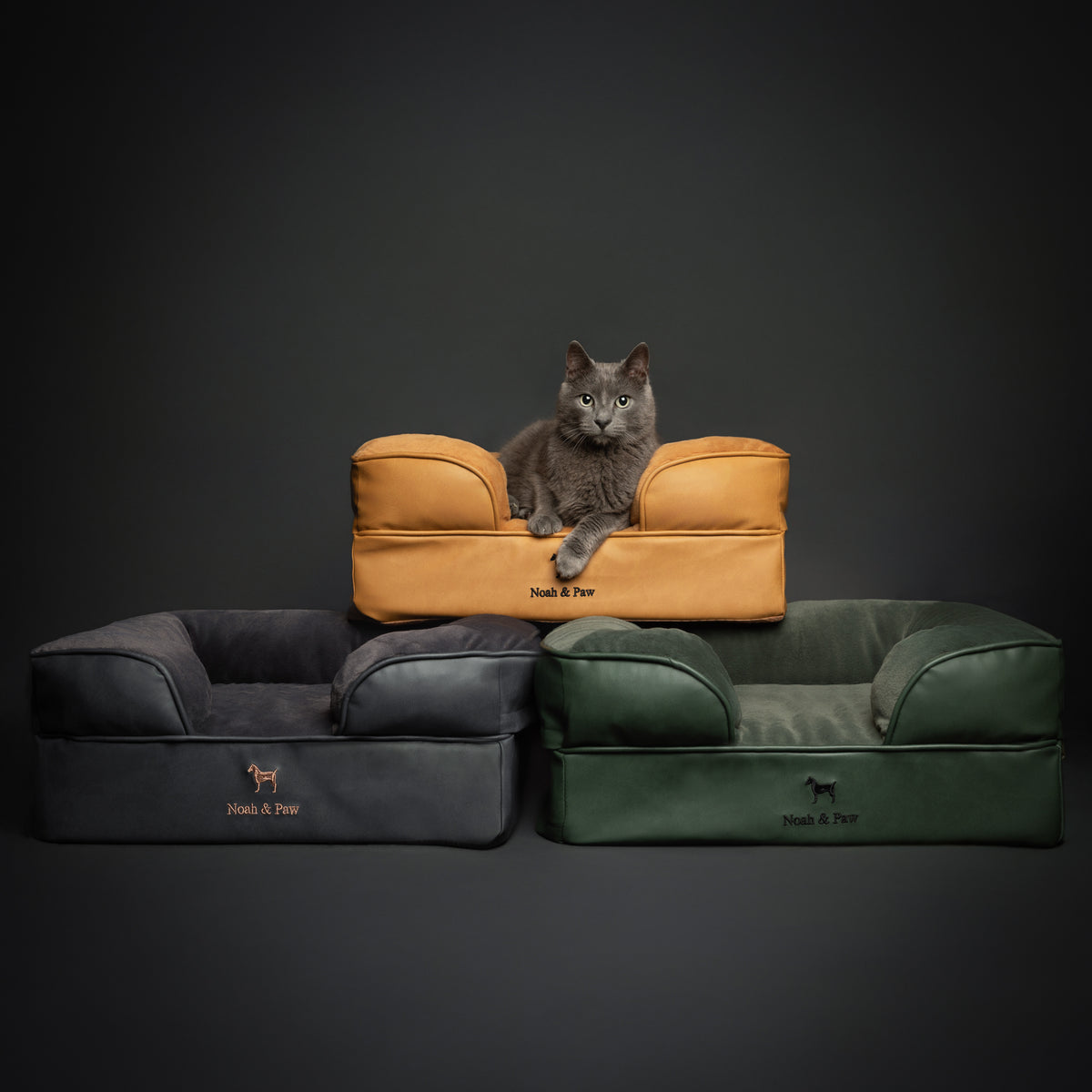 Noah & Paw orthopedic sofa dog bed in faux leather with memory foam and cooling gel, camel, size S (20 x 15 x 8 in)