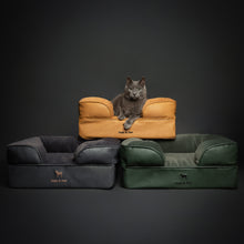 Noah & Paw orthopedic sofa dog bed in faux leather with memory foam and cooling gel, camel, size S (20 x 15 x 8 in)