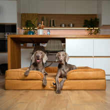 Noah & Paw orthopedic sofa dog bed in faux leather with memory foam and cooling gel, camel, size XL (45 x 35 x 11 in)