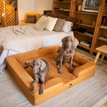 Noah & Paw orthopedic sofa dog bed in faux leather with memory foam and cooling gel, camel, size XL (45 x 35 x 11 in)
