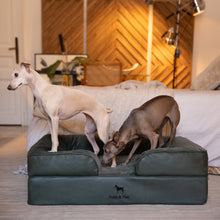 Noah & Paw orthopedic sofa dog bed in faux leather with memory foam and cooling gel, dark green, size L (35 x 25 x 11 in)