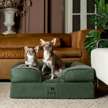 Noah & Paw orthopedic sofa dog bed in faux leather with memory foam and cooling gel, dark green, size M (28 x 23 x 11 in)