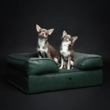 Noah & Paw orthopedic sofa dog bed in faux leather with memory foam and cooling gel, dark green, size M (28 x 23 x 11 in)