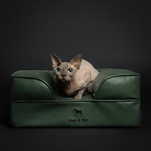 Noah & Paw orthopedic sofa dog bed in faux leather with memory foam and cooling gel, dark green, size S (20 x 15 x 8 in)