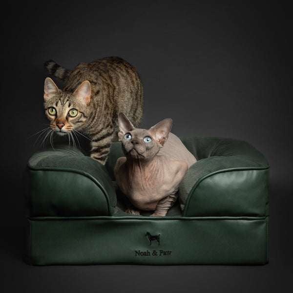 Faux Leather Dog Sofa Bed with an Orthopedic Foam Base, Dark Green