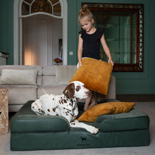 Noah & Paw orthopedic sofa dog bed in faux leather with memory foam and cooling gel, dark green, size XL (45 x 35 x 11 in)
