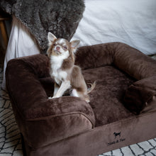 Noah & Paw orthopedic sofa dog bed in velvet with memory foam and cooling gel, brown, size M (28 x 23 x 11 in)