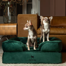Noah & Paw orthopedic sofa dog bed in velvet with memory foam and cooling gel, dark green, size M (28 x 23 x 11 in)