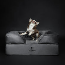 Noah & Paw orthopedic sofa dog bed in velvet with memory foam and cooling gel, gray, size M (28 x 23 x 11 in)