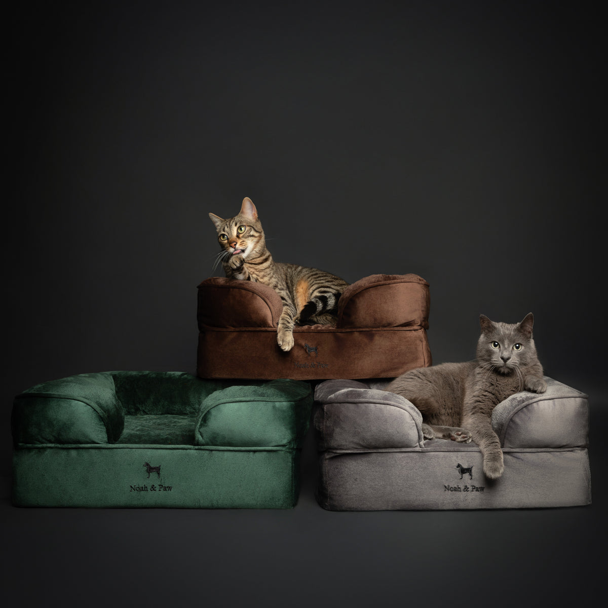 Noah & Paw orthopedic sofa dog bed in velvet with memory foam and cooling gel, gray, size S (20 x 15 x 8 in)