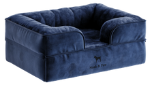 Noah & Paw orthopedic sofa dog bed in velvet with memory foam and cooling gel, navy blue, size S (20 x 15 x 8 in)