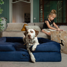 Noah & Paw orthopedic sofa dog bed in velvet with memory foam and cooling gel, navy blue, size XL (45 x 35 x 11 in)