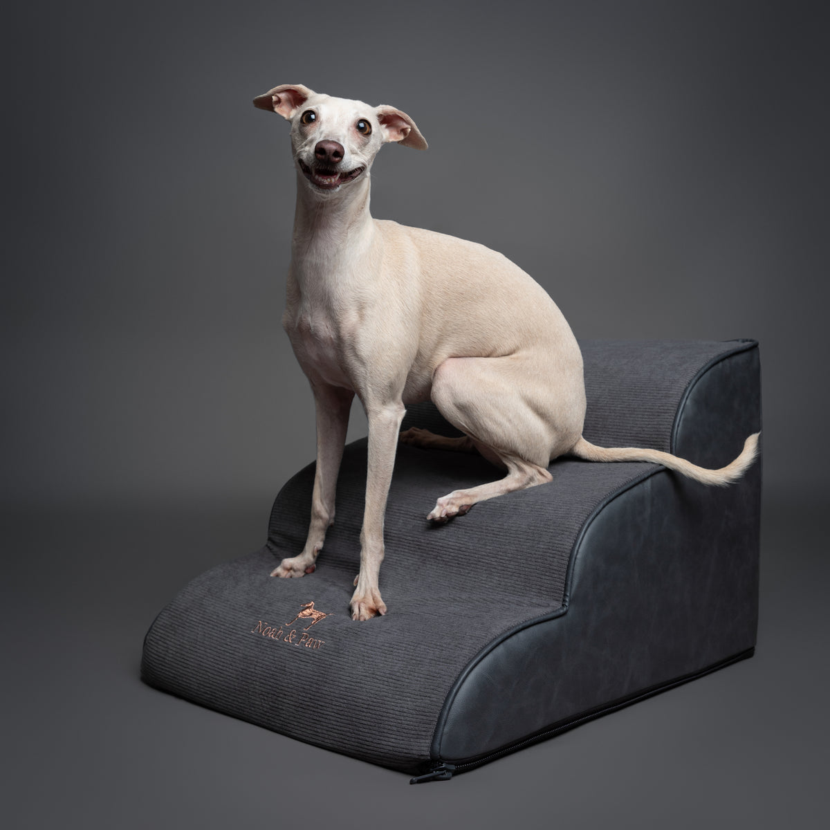 Noah & Paw dog ramp stairs for bed in faux leather, black, 3 steps