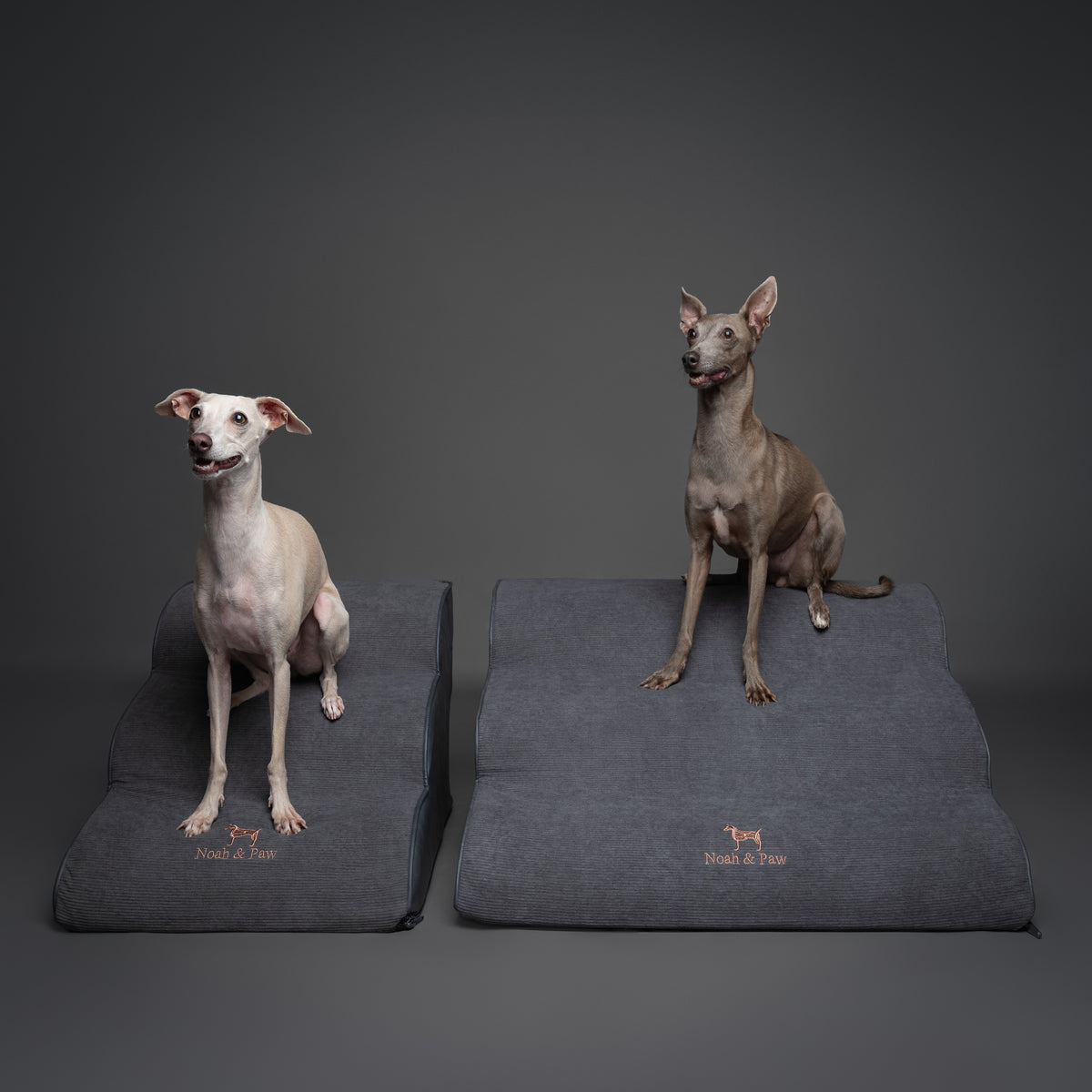 Noah & Paw dog ramp stairs for bed in faux leather, black, 3 steps
