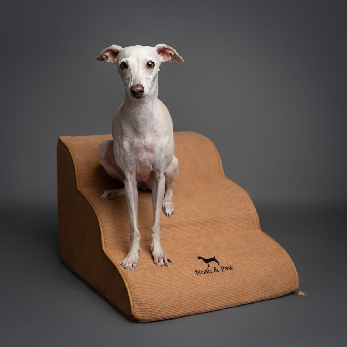 Noah & Paw dog ramp stairs for bed in faux leather, camel, 3 steps
