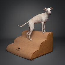 Noah & Paw 27-inch extra wide dog ramp stairs in faux leather, camel, 3 steps