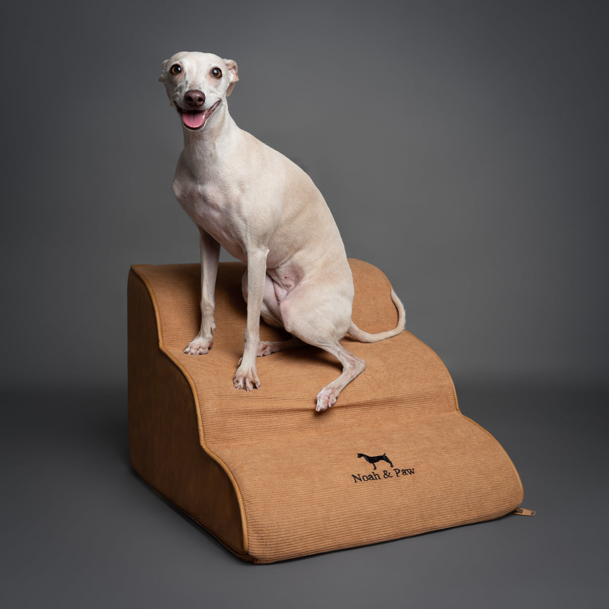 Noah & Paw dog ramp stairs for bed in faux leather, camel, 3 steps