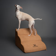 Noah & Paw dog ramp stairs for bed in faux leather, camel, 3 steps