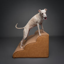 Noah & Paw dog ramp stairs for bed in faux leather, camel, 3 steps