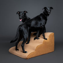 Noah & Paw 27-inch extra wide dog ramp stairs in faux leather, camel, 4 steps