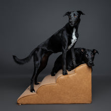 Noah & Paw 27-inch extra wide dog ramp stairs in faux leather, camel, 4 steps