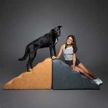 Noah & Paw 27-inch extra wide dog ramp stairs in faux leather, camel, 5 steps