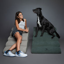Noah & Paw 27-inch extra wide dog ramp stairs in faux leather, dark green, 5 steps