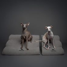 Noah & Paw 27-inch extra wide dog ramp stairs in faux leather, gray, 3 steps