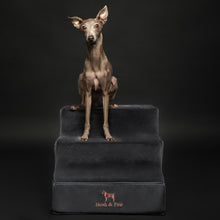 Noah & Paw luxury dog stairs for bed in faux leather, black, 3 steps