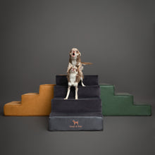 Noah & Paw luxury dog stairs for bed in faux leather, black, 4 steps