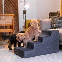 Noah & Paw luxury dog stairs for bed in faux leather, black, 4 steps
