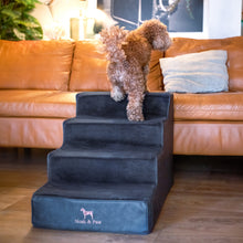 Noah & Paw luxury dog stairs for bed in faux leather, black, 4 steps