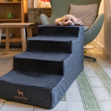 Noah & Paw luxury dog stairs for bed in faux leather, black, 4 steps