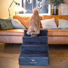 Noah & Paw luxury dog stairs for bed in faux leather, black, 4 steps