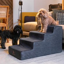 Noah & Paw luxury dog stairs for bed in faux leather, black, 4 steps