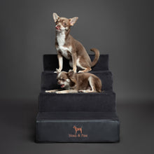 Noah & Paw luxury dog stairs for bed in faux leather, black, 4 steps
