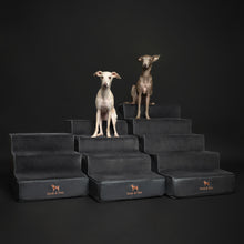 Noah & Paw luxury dog stairs for bed in faux leather, black, 4 steps
