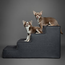 Noah & Paw luxury dog stairs for bed in faux leather, black, 4 steps
