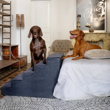 Noah & Paw luxury dog stairs for bed in faux leather, black, 5 steps
