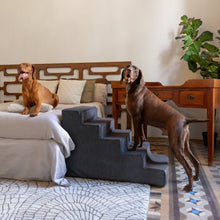 Noah & Paw luxury dog stairs for bed in faux leather, black, 5 steps