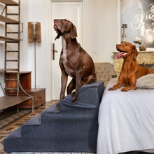 Noah & Paw luxury dog stairs for bed in faux leather, black, 5 steps
