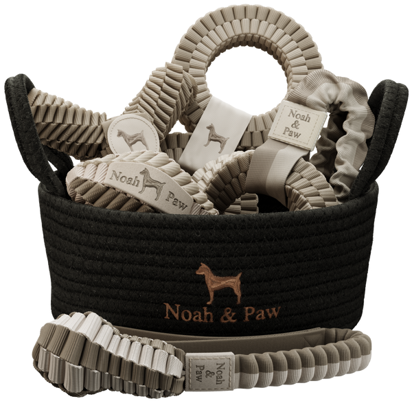 Noah & Paw stretchy rope dog toy gift basket, full set, beige