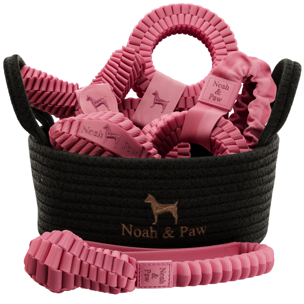 Noah & Paw stretchy rope dog toy gift basket, full set, pink