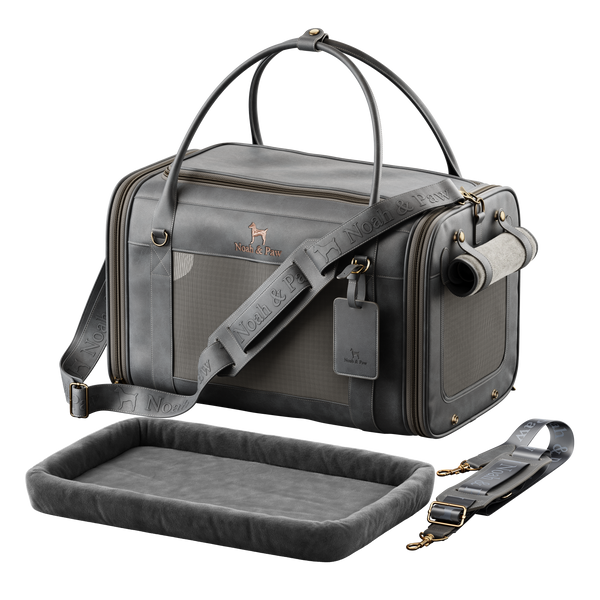 Faux Leather Dog Carrier for Airline Cabin Travel, Charcoal