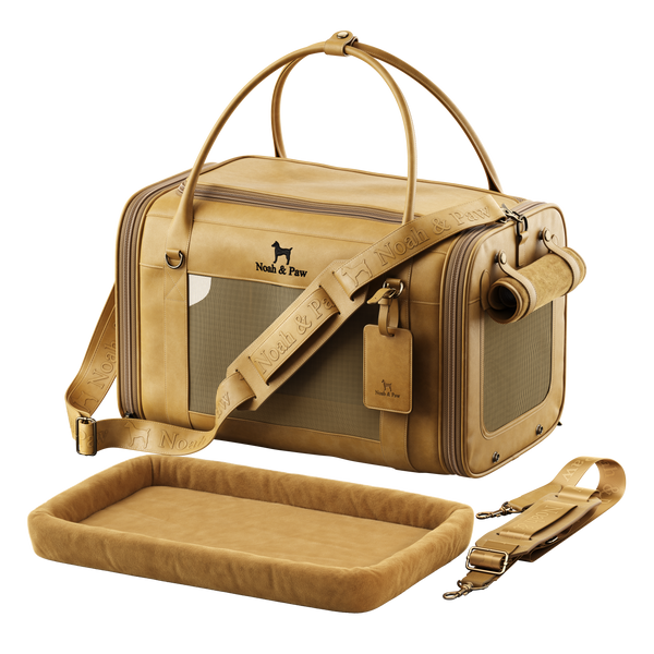 Faux Leather Dog Carrier for Airline Cabin Travel, Camel
